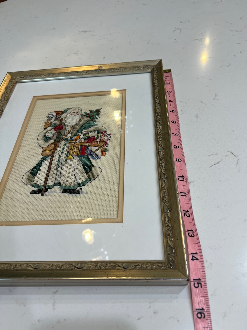 Vintage Santa Counted Cross Stitch Framed Christmas Wall Art Decor 1990 - Picture 6 of 7